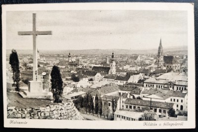 Cluj 1941 - Panorama (vedere de sus) - kolozsvar - Kilatas a fellegvarrol - printata, circulata la Budapesta, timbru intact, stampila lizibila foto