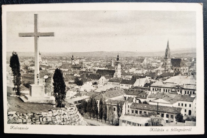 Cluj 1941 - Panorama (vedere de sus) - kolozsvar - Kilatas a fellegvarrol - printata, circulata la Budapesta, timbru intact, stampila lizibila