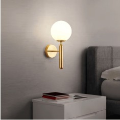 Aplica de perete, dulie E14, 1 glob alb, 230V, corp auriu, max 60w