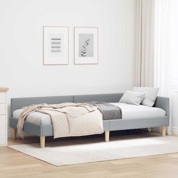 vidaXL Cadru de pat colțar Altele cu headboard Gri deschis 90 x 200 cm 42016117