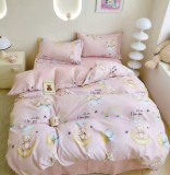 Lenjerie Pat Bumbac Single 4 Piese Roz - Husa pilota 200x155, Cearceaf 200x175, Fete perna 55x75