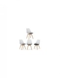 Set 4 buc scaune Stil Scandinav albe, cu picioare din lemn de Fag, sezut din PP si perna din piele ecologica, 49 x 43 x 82 cm