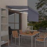 VidaXL Copertină automată cu stor&amp;LED&amp;senzor v&acirc;nt albastru&amp;alb 3x2,5 m