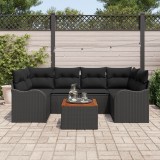 Set canapea de gradina Gossi de 7 piese cu perne negru ratan poli acacia, canapea de gradina Gossi pentru doua persoane cu depozitare &amp; perne negru ra
