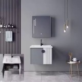 Set mobilier baie suspendat Mykonos 60x40 cm, 2 piese, gri/alb cu oglinda LED