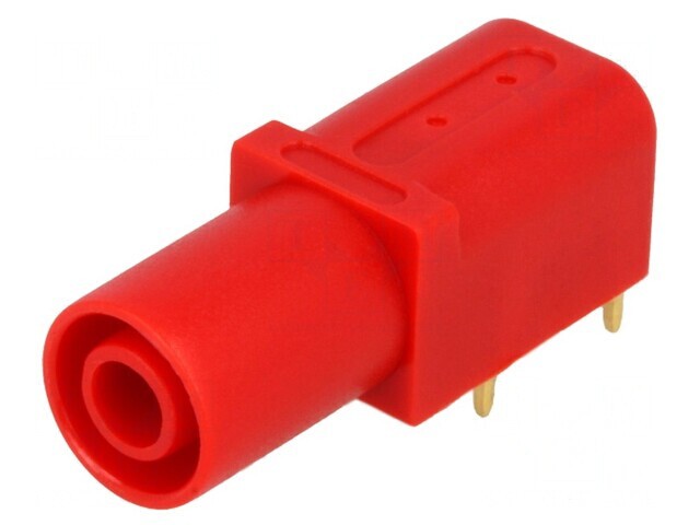 Soclu Banană 4mm 24A Roșie Aurit cu Izolație PCB 33.6mm
