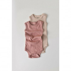 Set de 2 body-uri fara maneci din bumbac organic si modal - Roz/Blush BabyCosy (Marime: 3-6 Luni)