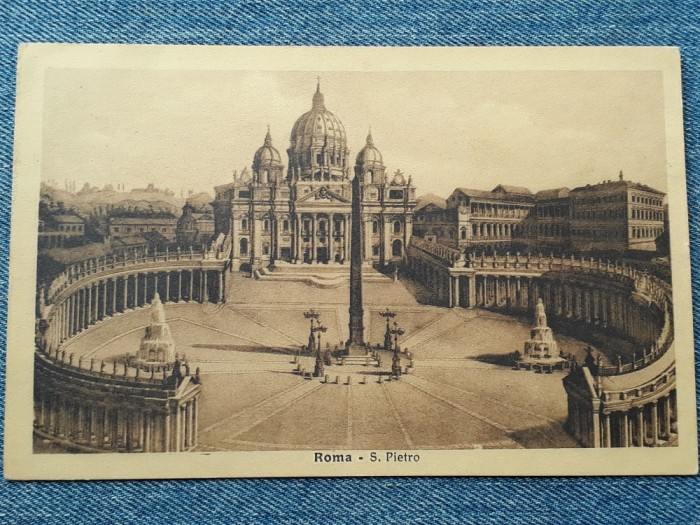 551 - Roma Vatican 1914 Piata si bazilica San Pietro / carte postala veche