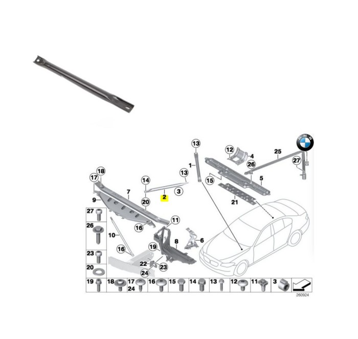 Suport Trager, panou central fata BMW Seria 5 (F10/F11), 12.2009-08.2017, partea dreapta, fata,