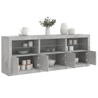vidaXL Servantă cu lumini LED, gri beton, 181,5x37x67 cm foto