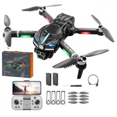 Drona cu camera tripla HD, V186, Lumini multicolor OZN, Senzori evitare obstacole, motoare brushless