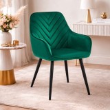 Scaun stil fotoliu bucatarie/living,Artool,Nana,catifea verde inchis,picioare metal negru,54x61x83.5 cm