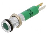 Lampă LED super plată verde 24VDC &Oslash;8mm IP40 metal