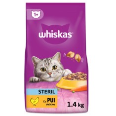 Hrana uscata pentru pisici, Whiskas Sterile, adult, carne de pui, 1.4kg