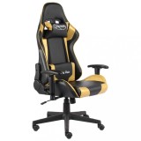 Scaun Gaming Pivotant vidaXL, Auriu/Negru, PVC, Inaltime Reglabila, Suport Lombar si Gat, Ergonomic, Rotire 360, Max 110kg