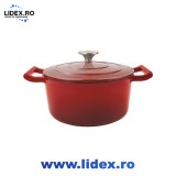 Cratita din fonta cu capac Grunberg GR8622, 22 cm, 2.85 L, grena