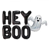 Set Baloane Halloween, HEY BOO, Fantomă, Negru, 7 Bucăți, Oem