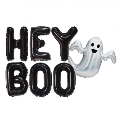 Set Baloane Halloween, HEY BOO, Fantomă, Negru, 7 Bucăți foto