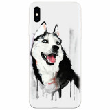 Husa silicon pentru Apple Iphone XS, Husky Dog Watercolor Illustration