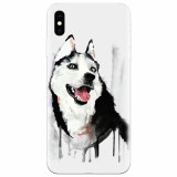 Husa silicon pentru Apple Iphone X, Husky Dog Watercolor Illustration