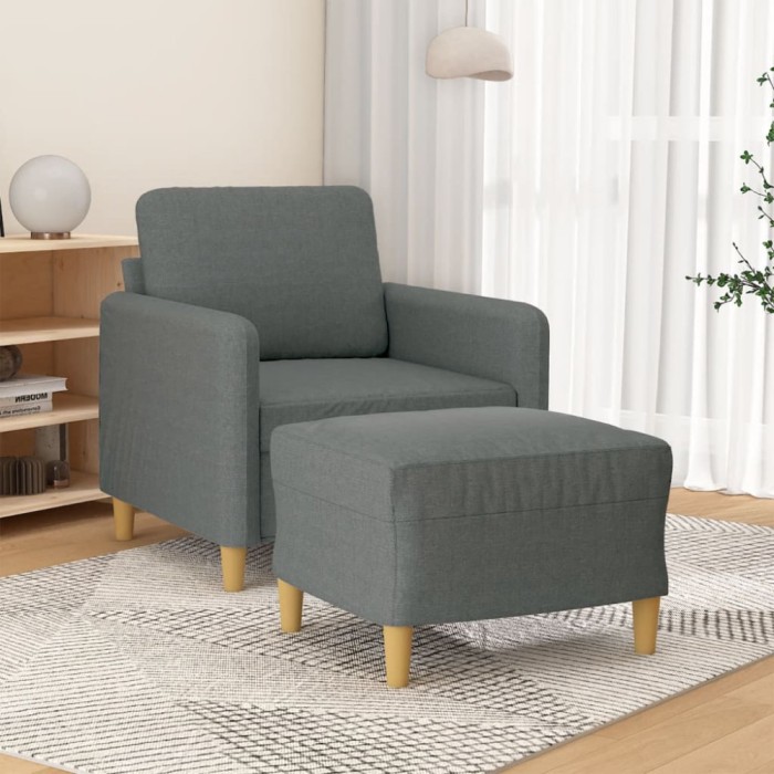 Gossi fotoliu canapea cu taburet, gri inchis, 60 cm, textil