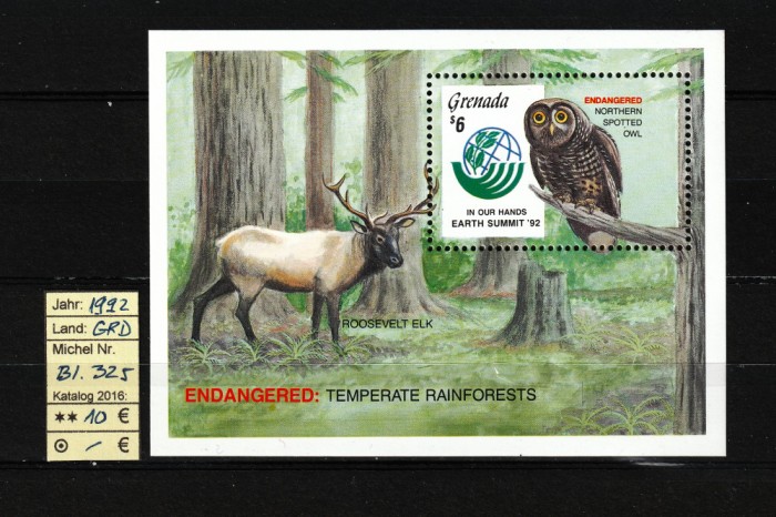 Grenada, 1992 | Specii &icirc;n pericol - Păsări, Animale | Coliţă - MNH | aph