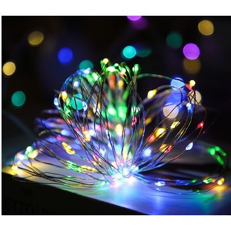Instalatie de craciun, liniara, 20 m, baterii, 200 led-uri, multicolor, 2 jocuri de lumini, fir cupru, interior/exterior, flippy