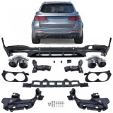 Difuzor spate sport + tevi de esapament rotunde negre, potrivit pentru Mercedes GLC X253 19-22 facelift Performance AutoTuning