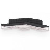 Set mobilier de gradina cu perne, 8 piese, lemn masiv pin