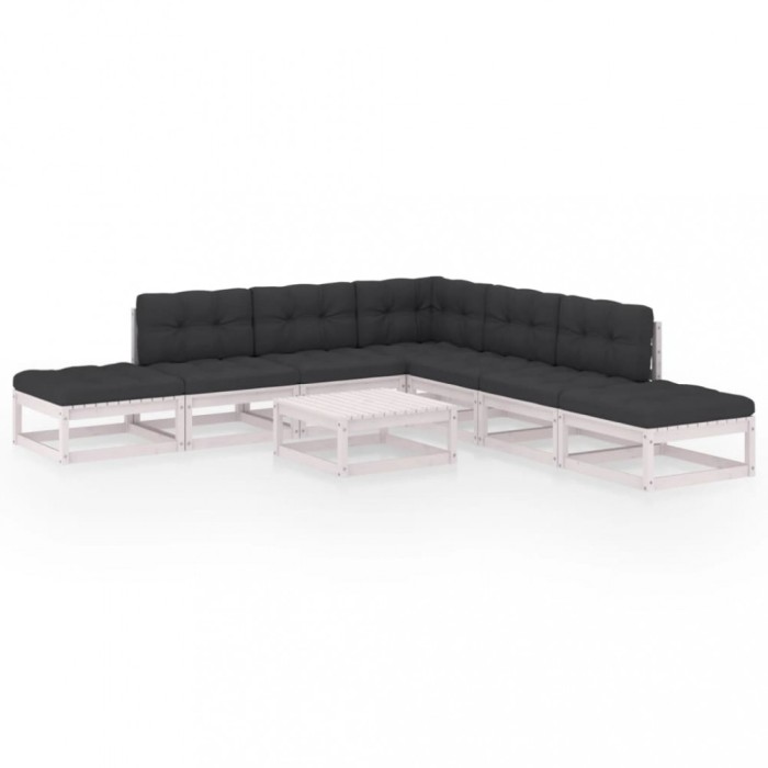 Set mobilier de gradina cu perne, 8 piese, lemn masiv pin