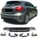 Difuzor sportiv spate cu tevi de esapament negre, potrivit pentru Mercedes A-Class W176 din 15 Performance AutoTuning