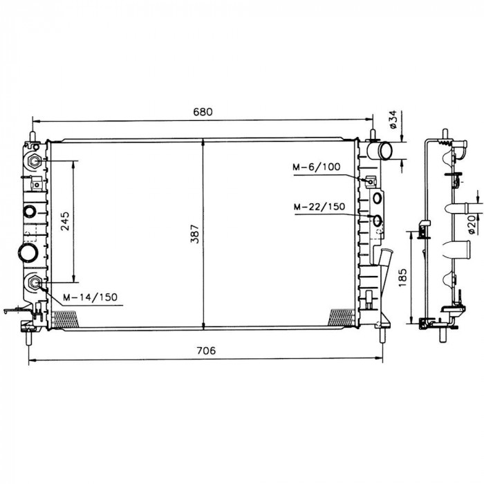 Radiator racire Opel Vectra B (J96), 10.1995-07.2002, Motorizare 2, 0 Di 60kw; 2, 5 V6 125kw Diesel/Benzina, tip climatizare cu AC, cutie Automata, ,