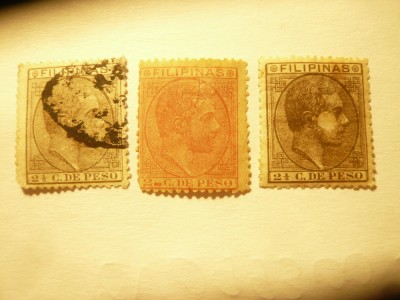 3Timbre Filipine 1880 Rege Alfons XII val.: 2C si 2 1/2C stampilate foto