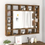 VidaXL Dulap cu oglindă și LED, stejar fumuriu, 91x15x76,5 cm 820448