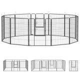 PawHut Gard pentru C&acirc;ini, Incintă Modulară pentru C&acirc;ini din 8 Secții pentru Interior și Exterior, 80x100 cm, Negru | Aosom Romania