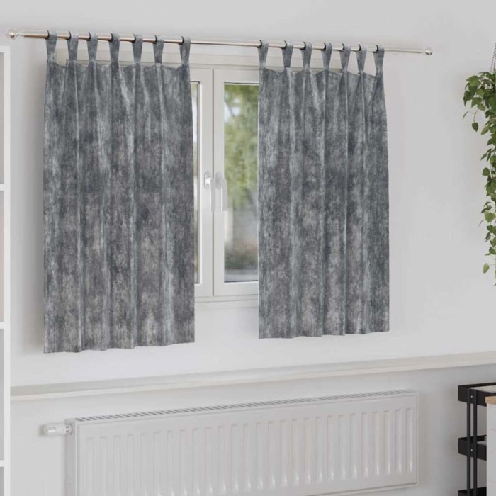 Set draperii catifea 2 buc, ochiuri gri, 140x140 cm