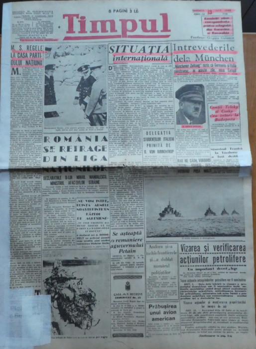 Ziarul Timpul, 13 Iulie 1940, miscarea legionara