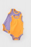 Set 2 body-uri fara maneci Ribana Bebe Unisex din bumbac organic si 5%elastan - Galben/Mov BabyCosy (Marime: 3-6 Luni)