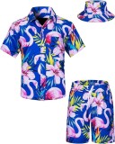 Set pentru băieți cu cămașă hawaiană și șorturi cu imprimeu tropical și pălărie, 2 piese &ndash; Albastru 5-6T