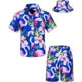 Set pentru băieți cu cămașă hawaiană și șorturi cu imprimeu tropical și pălărie, 2 piese &ndash; Albastru 5-6T