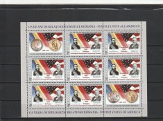 ROMANIA 2015 LP 2083 b 135 DE ANI RELATII DIPLOMATICE ROMANIA-SUA MINICOALA DE 7 TIMBRE SI 2 VINIETE DIFERITE MNH NESTAMPILATA