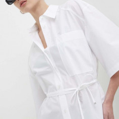 HUGO cămașă din bumbac femei, culoarea alb, cu guler clasic, relaxed, 50512828