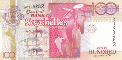 Bancnota Seychelles 100 Rupii (1998) - P39 UNC foto