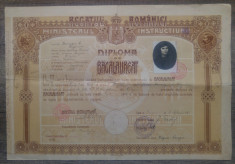 Diploma de Bacalaureat// Buzau 1931, semnatura N. Cartojan, portret Ferdinand foto