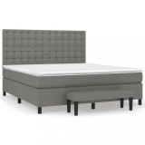 Cumpara ieftin Pat continental cu saltea, gri inchis, 160x200 cm, tesatura