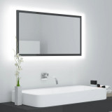 VidaXL Oglindă de baie cu LED, gri extralucios, 80x8,5x37 cm, acril