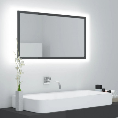 vidaXL Oglindă de baie cu LED, gri extralucios, 80x8,5x37 cm, acril foto