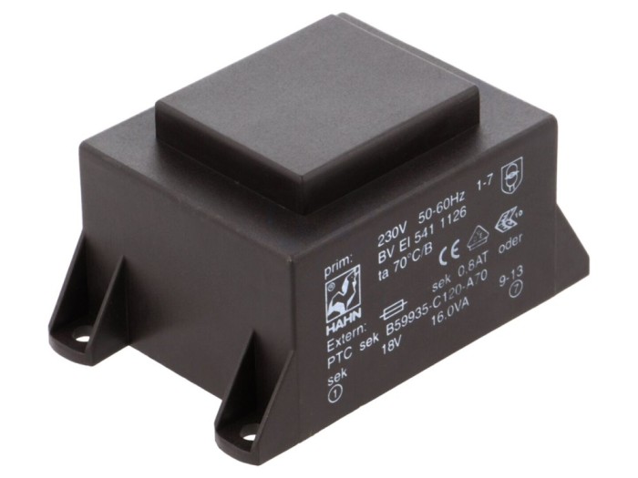 Transformator &icirc;ncapsulat 16VA 230V 18V PCB