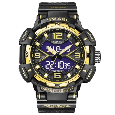 Ceas de mana barbatesc Smael Dual Time Stil Army Led Militar Cronometru Alarma Sport Negru Auriu foto