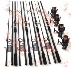 Set 4 lanseta-lansete SUPERCARP 3,9m cu 4 mulinete MIFIN SPEED 8 rulmenti si fir foto
